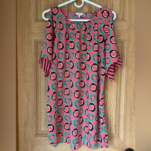 CROWN & IVY Pink & Green cold shoulder shift dress women’s size M